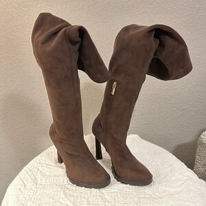 JLo over the knee chocolate stiletto boots